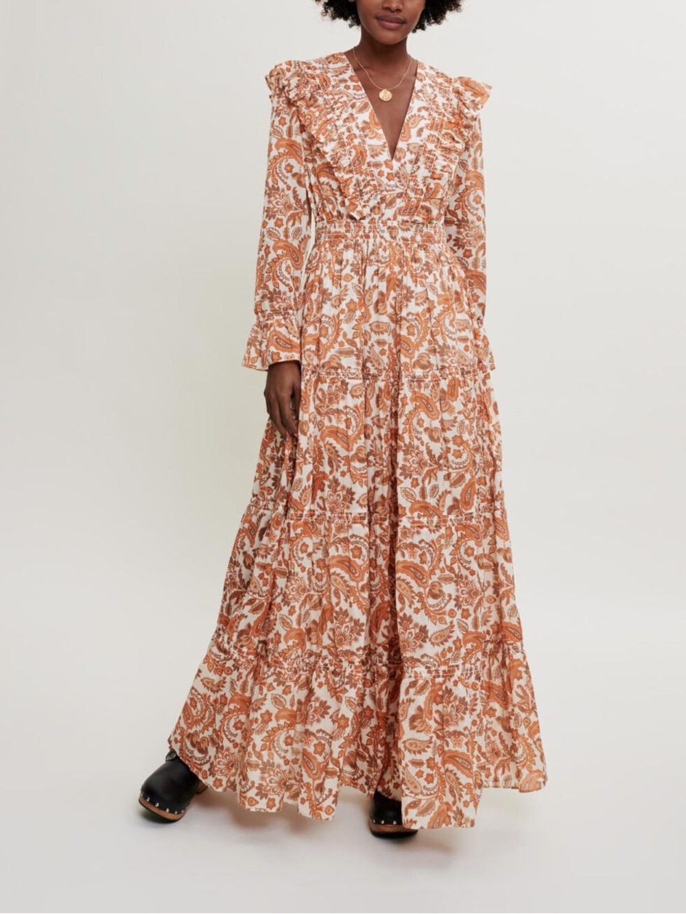 MAJE Ruflina paisley-print cotton maxi dress